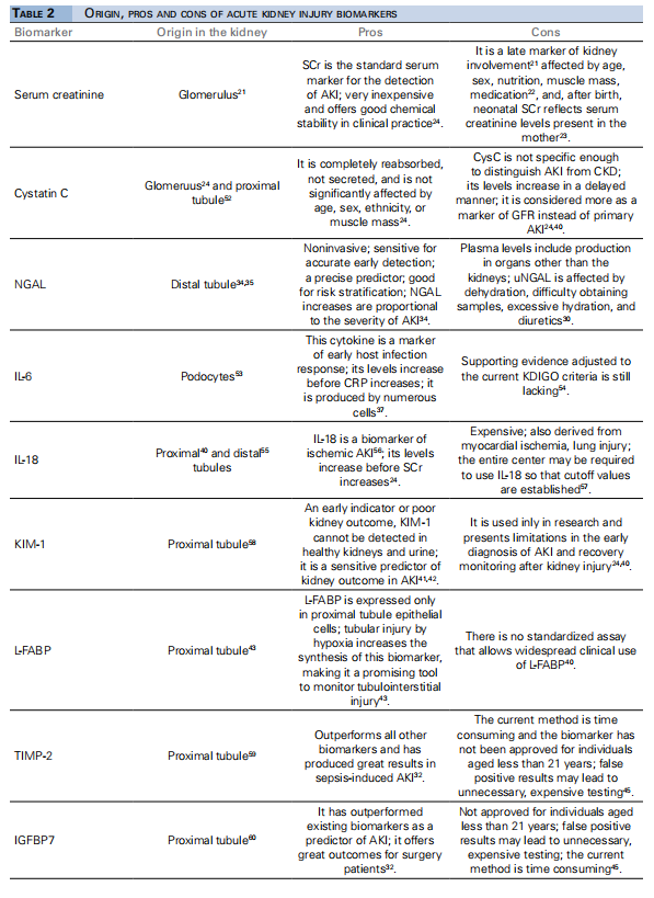 Origin, pros and cons of acute kidney injury biomarkers