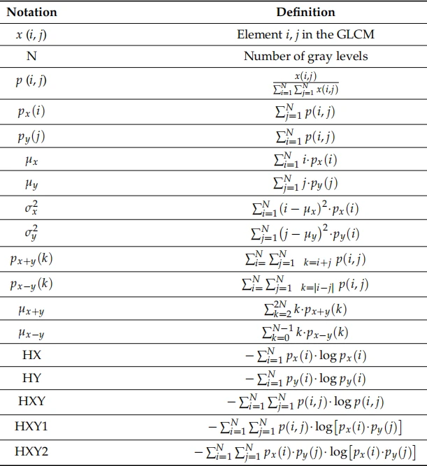 Table 2.    Variables and notations used to compute the texture features.