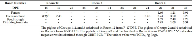 Table 3. CSFV loads of environmental samples from the experimental rooms.